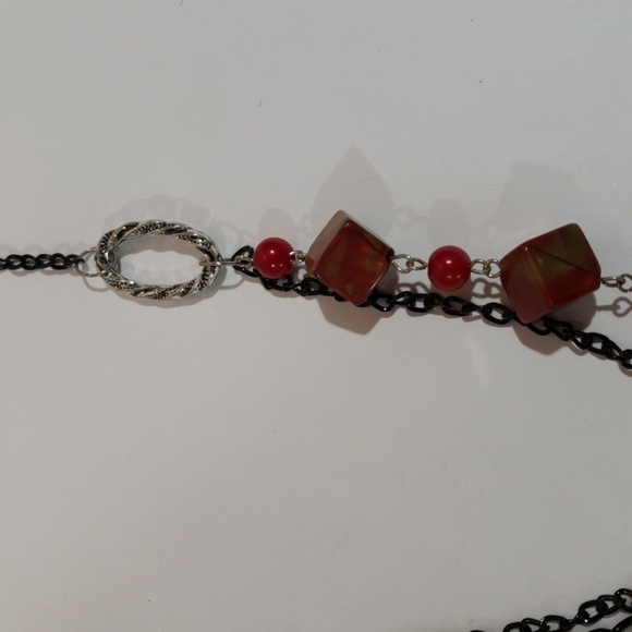 Gunmetal Chain - Layered Various Sizes Colorful Beads Necklace Matching Earrings - Picture 5 of 7